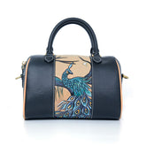 Handmade Peacock Carving Crossbody Boston Bag